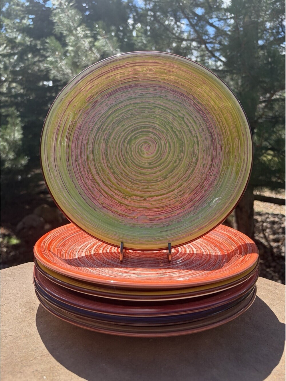 (8) Vancasso Albero Textured Spiral Dinner Plates 27cm Multicolor Hand painted